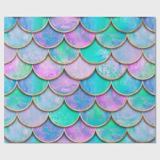 Meerjungfische skalieren Welle japanisches nahtlos Geschenkpapier (Flach)