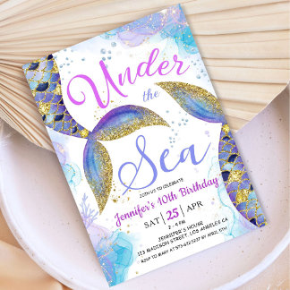 Meerjungfrau 10. Geburtstagskind Pink Gold unter d Einladung