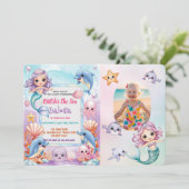 Meerjungfrau 1. Foto Unter dem Meeresgrund Geburts Einladung (Stehend Vorderseite)