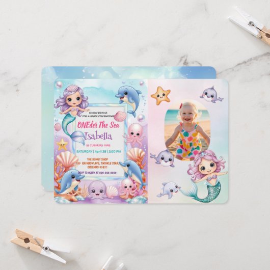 Meerjungfrau 1. Foto Unter dem Meeresgrund Geburts Einladung (Vorderseite/Rückseite Beispiel)