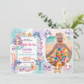 Meerjungfrau 1. Foto Unter dem Meeresgrund Geburts Einladung (Stehend Vorderseite)