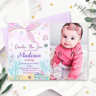 Meerjungfrau 1. Geburtstag 10.00 Uhr Party Einladung