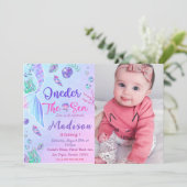 Meerjungfrau 1. Geburtstag Einladung zum Sea Party (Stehend Vorderseite)