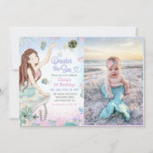 Meerjungfrau 1. Geburtstag Oneder Sea Party Foto Einladung (Vorderseite)