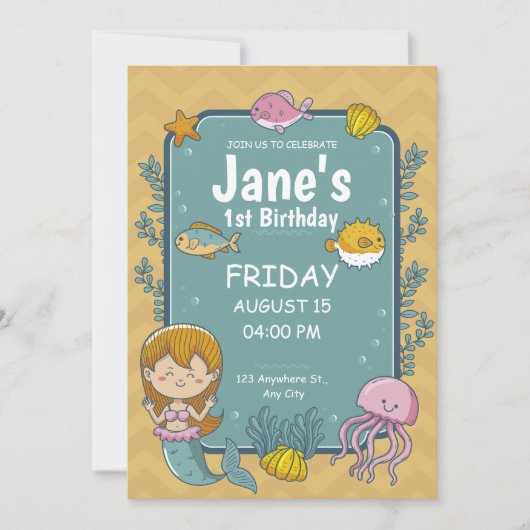 Meerjungfrau 1. Geburtstag Party Einladung (Vorderseite)