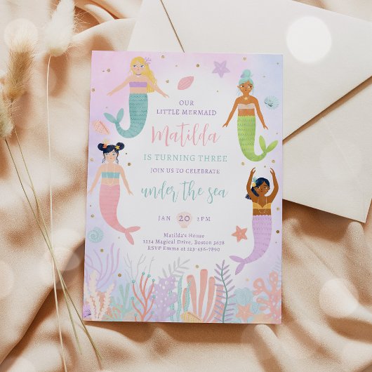 Meerjungfrau 1. Geburtstag Party Einladung