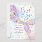 Meerjungfrau 1. Geburtstag Party Lila Onethe Sea Einladung (Vorderseite)