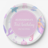 Meerjungfrau 1. Geburtstag Party Ocean & Sea Life Pappteller (Vorderseite)