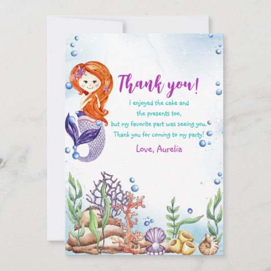 Meerjungfrau 1. Geburtstag Party Oneder Dankeskarte (Vorderseite)