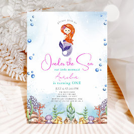 Meerjungfrau 1. Geburtstag Party Oneder Einladung