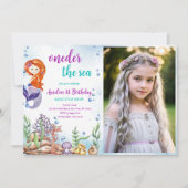 Meerjungfrau 1. Geburtstag Party Oneder Foto Einladung (Vorderseite)