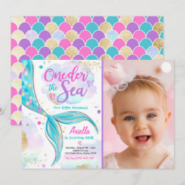Meerjungfrau 1. Geburtstag Party ONEder Meerjungfr Einladung