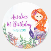 Meerjungfrau 1. Geburtstag Party Oneder Runder Aufkleber (Vorderseite)