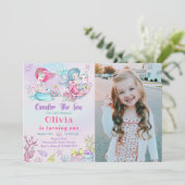 Meerjungfrau 1. Geburtstag Party ONEder Sea Foto Einladung (Stehend Vorderseite)