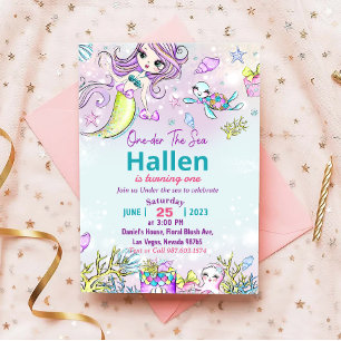 Meerjungfrau 1. Geburtstag Party ONEder Sea Party Einladung