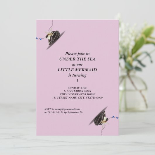 Meerjungfrau 1. Geburtstag Party Strand Einladung (Stehend Vorderseite)