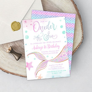 Meerjungfrau 1. Geburtstag Pool Party unter dem Me Einladung