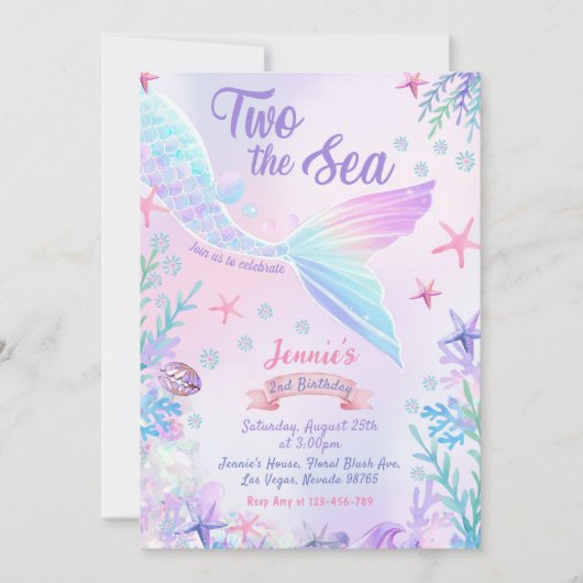 Meerjungfrau 2. Geburtstag 2. Party Einladung (Vorderseite)