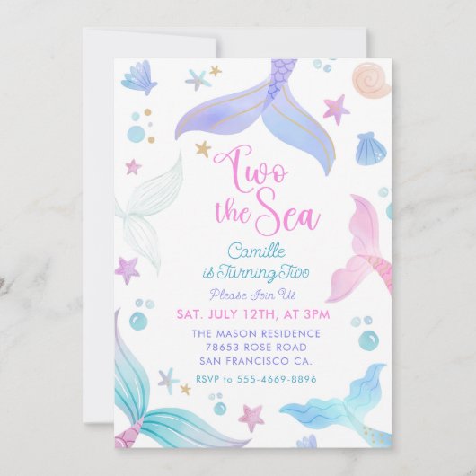 Meerjungfrau 2. Geburtstag 2. Party Einladung (Vorderseite)