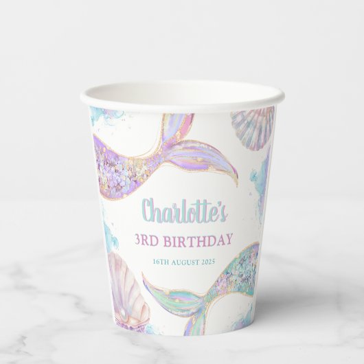 Meerjungfrau 3. Geburtstag Pappbecher (Rückseite)