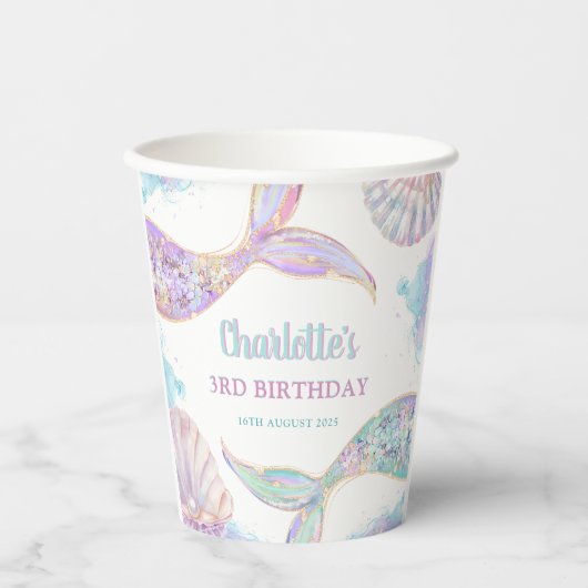 Meerjungfrau 3. Geburtstag Pappbecher (Vorderseite)