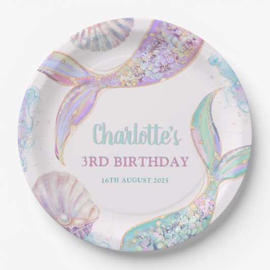 Meerjungfrau 3. Geburtstag Pappteller (Vorderseite)