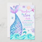 Meerjungfrau 3. Geburtstag unter dem Party Einladung (Vorderseite)