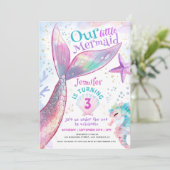 Meerjungfrau 3. Geburtstag unter der kleinen Meerj Einladung (Stehend Vorderseite)