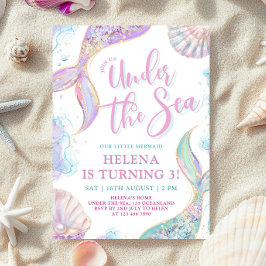 Meerjungfrau 3. Geburtstagsmädchen Einladung