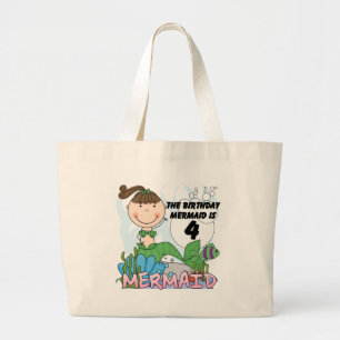 Meerjungfrau 4. Geburtstag T - Shirt und Geschenke Jumbo Stoffbeutel