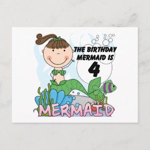 Meerjungfrau 4. Geburtstag T - Shirt und Geschenke Postkarte