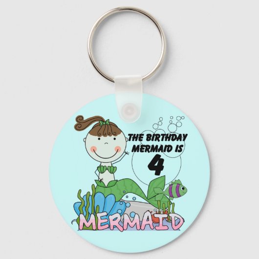 Meerjungfrau 4. Geburtstag T - Shirt und Geschenke Schlüsselanhänger (Vorderseite)