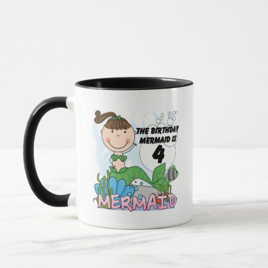 Meerjungfrau 4. Geburtstag T - Shirt und Geschenke Tasse (Links)