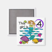 Meerjungfrau 4. Geburtstag Tshirts und Geschenke Magnet (Vorderseite/Rückseite)