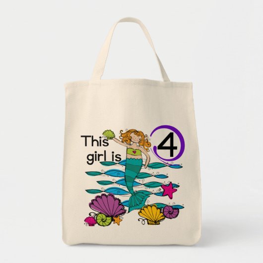 Meerjungfrau 4. Geburtstag Tshirts und Geschenke Tragetasche (Vorne)