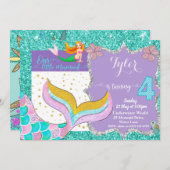 Meerjungfrau 4. Geburtstagsausschreibung Einladung (Vorne/Hinten)