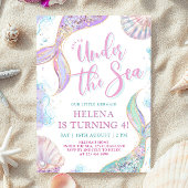 Meerjungfrau 4. Geburtstagsmädchen Einladung