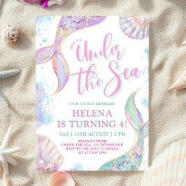 Meerjungfrau 4. Geburtstagsmädchen Einladung
