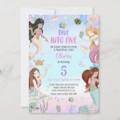 Meerjungfrau 5. Geburtstag Tauchen bis 5 Party Einladung (Vorderseite)