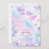 Meerjungfrau 5. Geburtstag Tauchen bis 5 Party Einladung (Vorderseite)