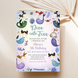 Meerjungfrau 5. Geburtstag Tauchen bis 5 Party Einladung