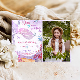 Meerjungfrau 5. Geburtstag Tauchen bis 5 Party Fot Einladung