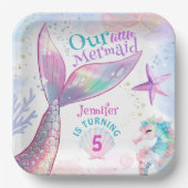 Meerjungfrau 5. Geburtstag unter der Meeresrausche Pappteller (Vorderseite)