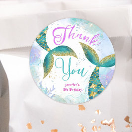 Meerjungfrau 5. Geburtstagsmädchen Lila Aquamarin Runder Aufkleber