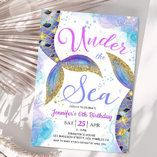 Meerjungfrau 6. Geburtstag Mädchen Rosa unter dem  Einladung