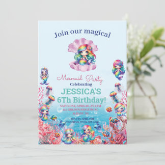 Meerjungfrau 6. Geburtstag unter dem Foto Einladung