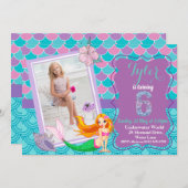Meerjungfrau 6. Geburtstagsausschreibung Einladung (Vorne/Hinten)