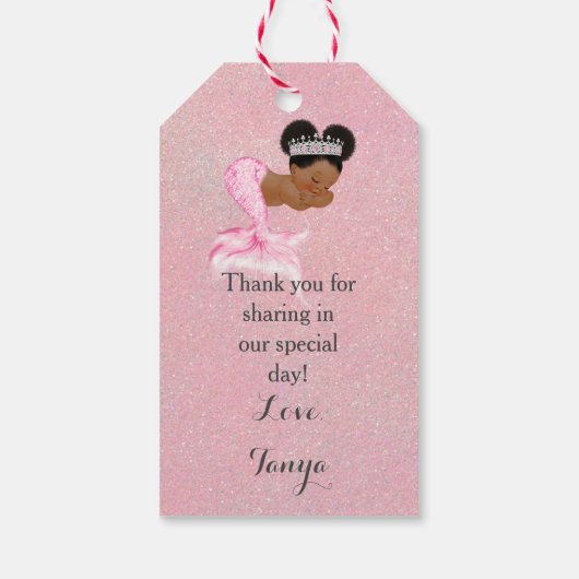 Meerjungfrau Afroamerikanisches Baby Pink Muschel Geschenkanhänger (Rückseite)