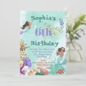 Meerjungfrau Age Dark Hair unter dem Meer Geburtst Einladung (Stehend Vorderseite)