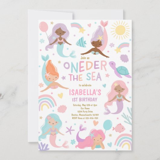 Meerjungfrau am 1. Geburtstag Einladung (Vorderseite)